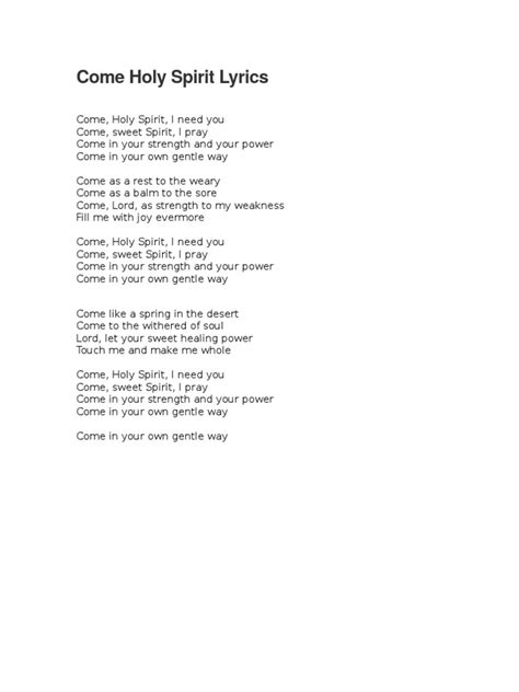come holy spirit lyrics